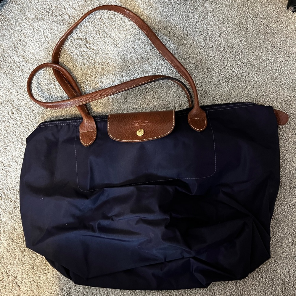 Longchamp Navy and Brown Tote Bag